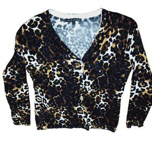 Pierri New York Sweater Womens Size Small Leopard Black Cardigan Rhinestones